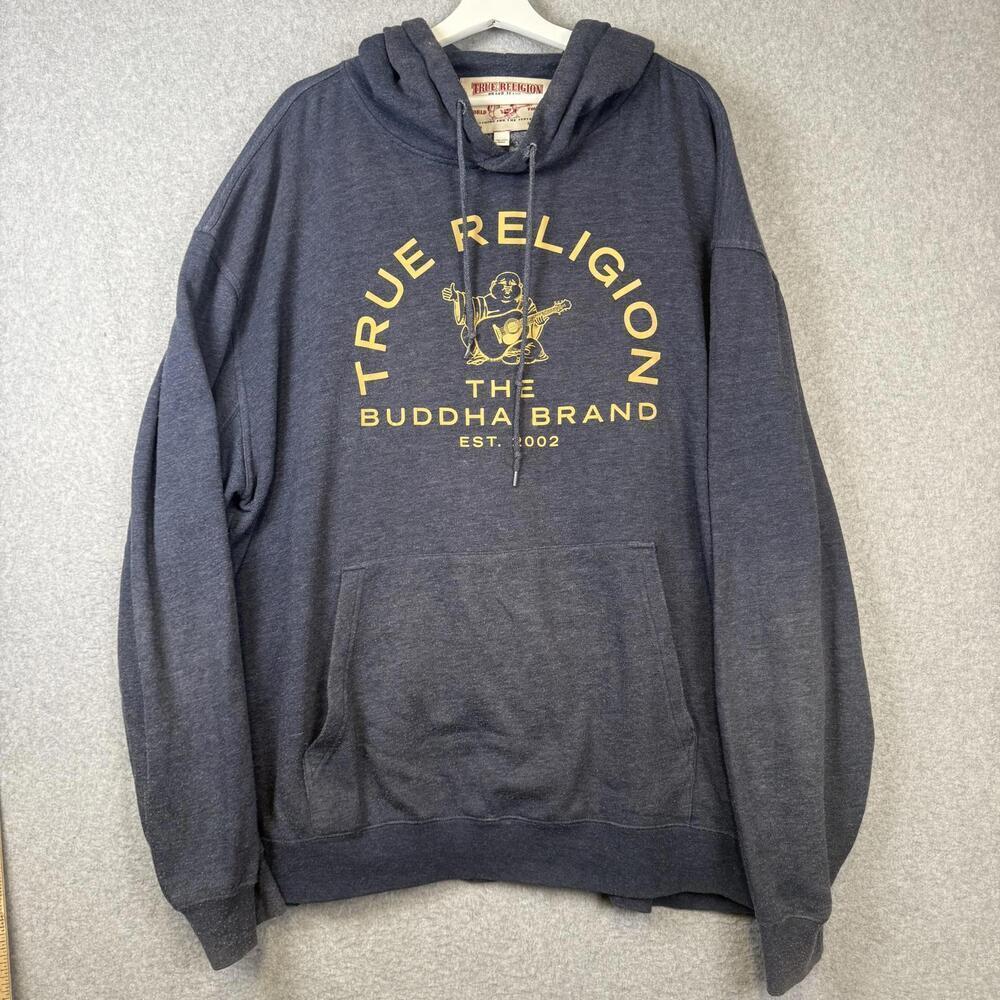 True Religion Buddha Logo Men's Size 2XL XXL Navy Blue Sweatshirt Hoodie